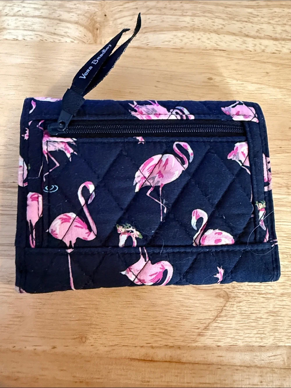 Vera Bradley Black Quilted Wallet with Pink Flamingo Print - Picture 2 of 3